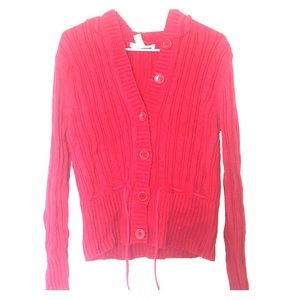 Red button down sweater